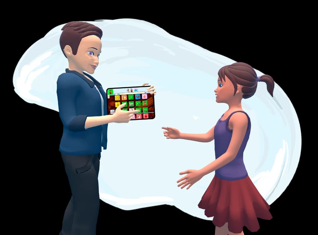 Instructor communicating to a child on how to use the Spkeasy app