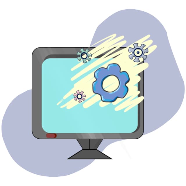 Display with cogs showing customizability