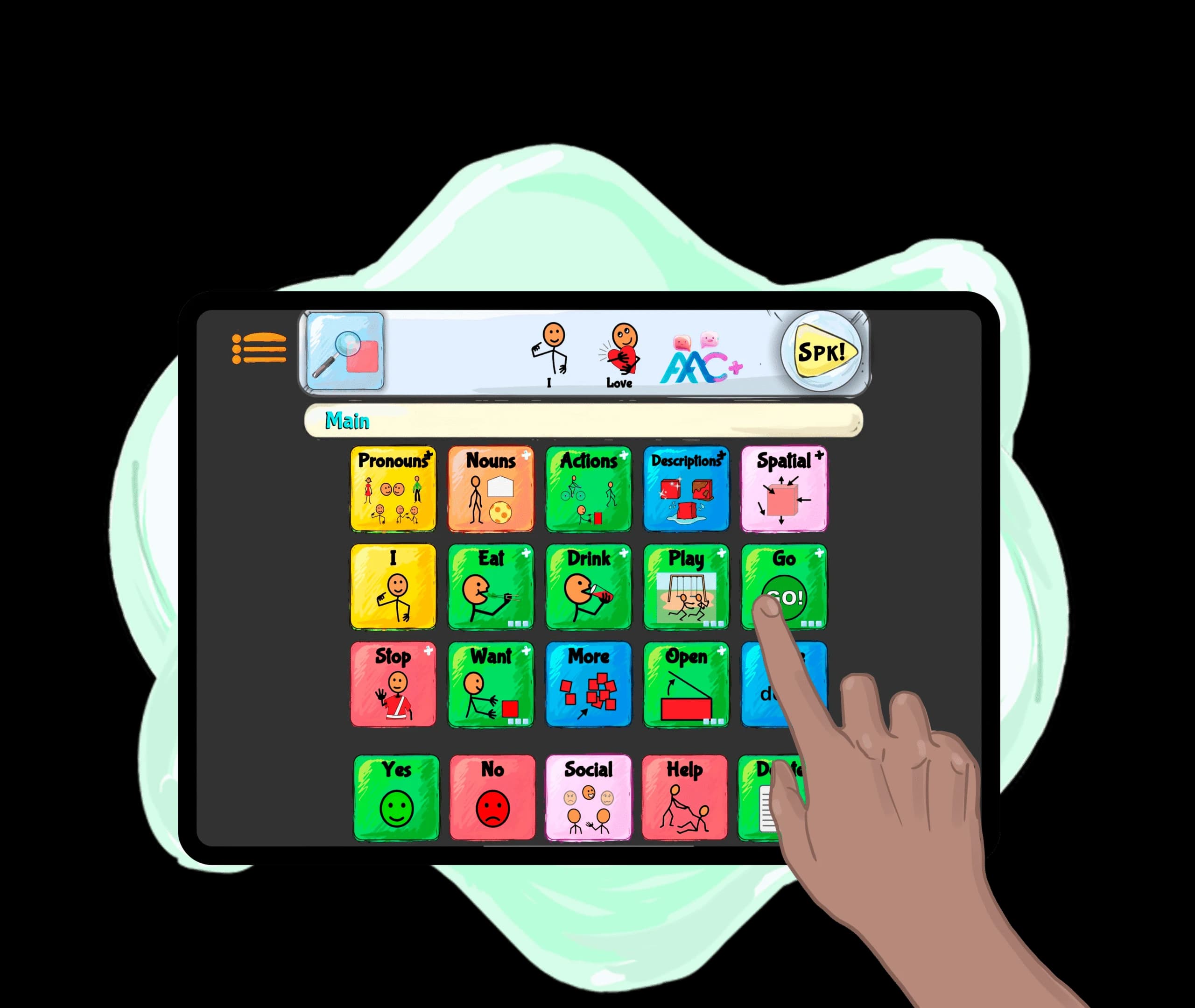 Image of the app being used with two hands