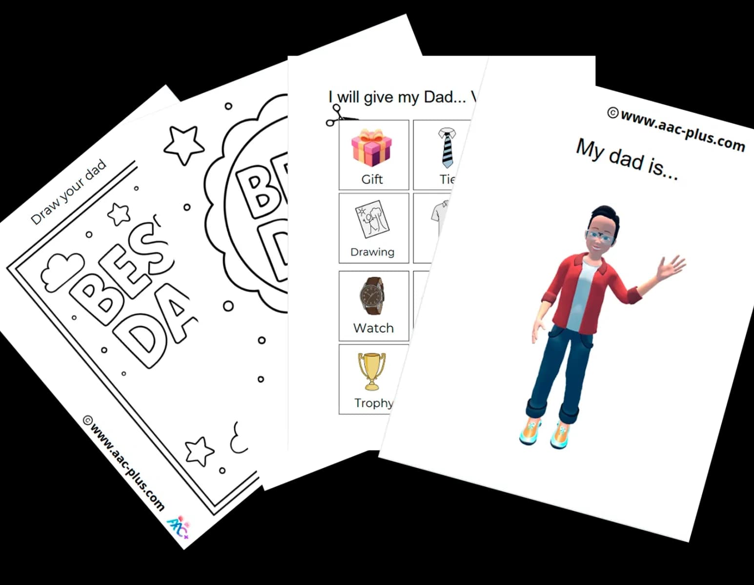 Father's day wishes, along with cakes and wishing cards