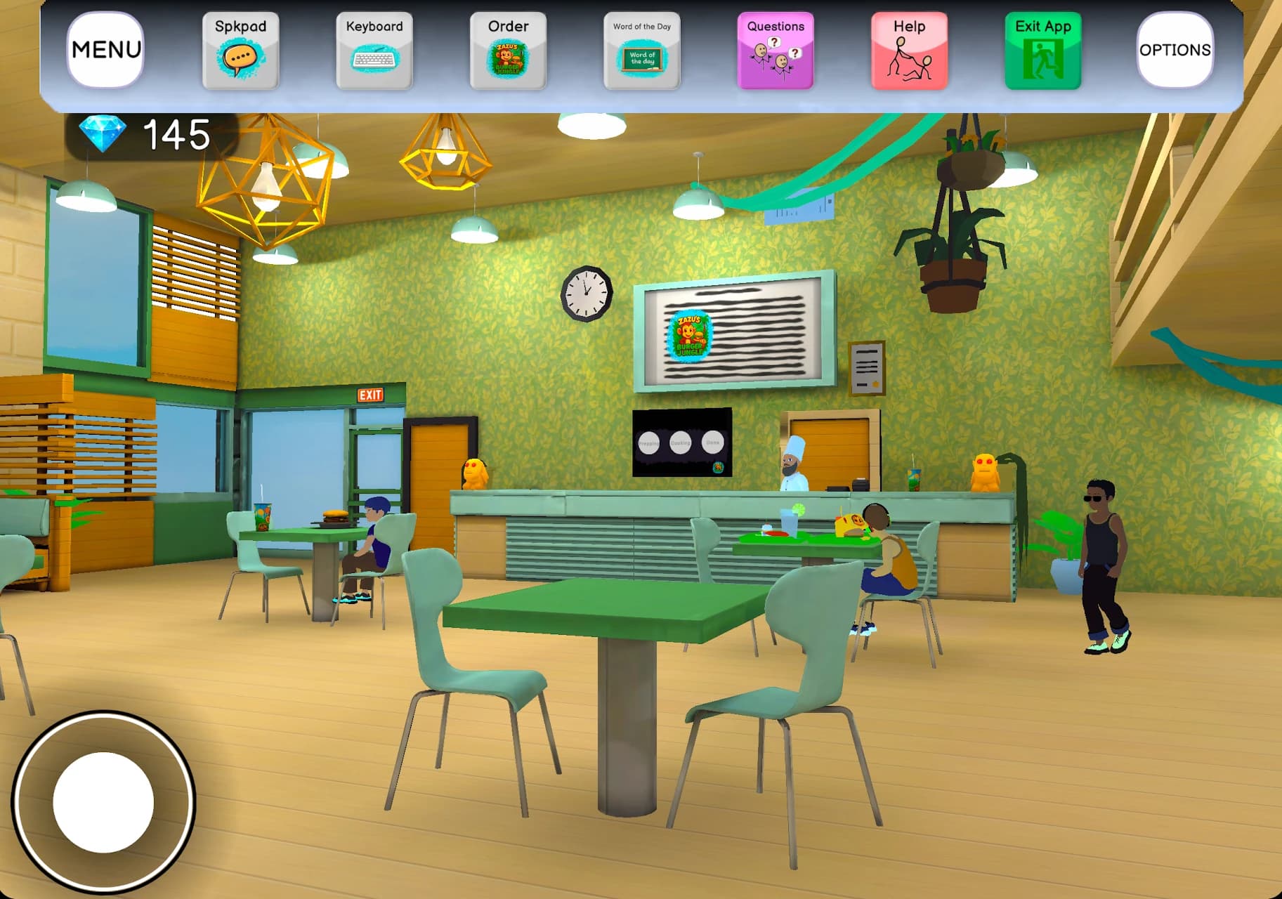 3D restaurant scene for community-based AAC instruction